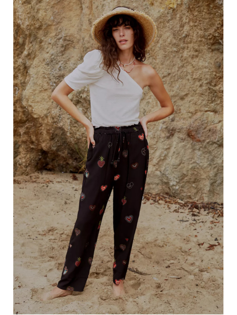 Women's Farm Rio Benicia Wide-Leg Trousers Black Printed Size XS